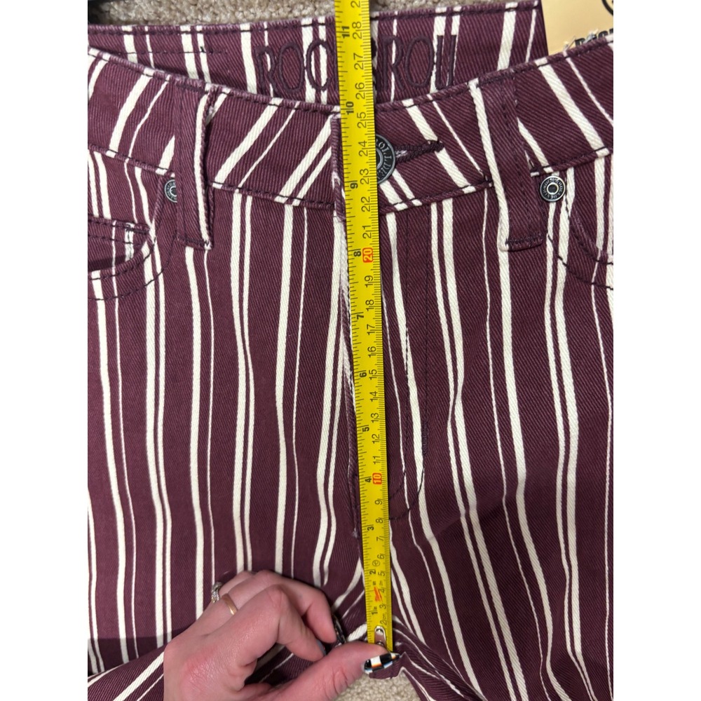 Rock & Roll Denim High Rise Flare Jeans Burgundy Stripe Stretch Denim 27x34 - Picture 8 of 9